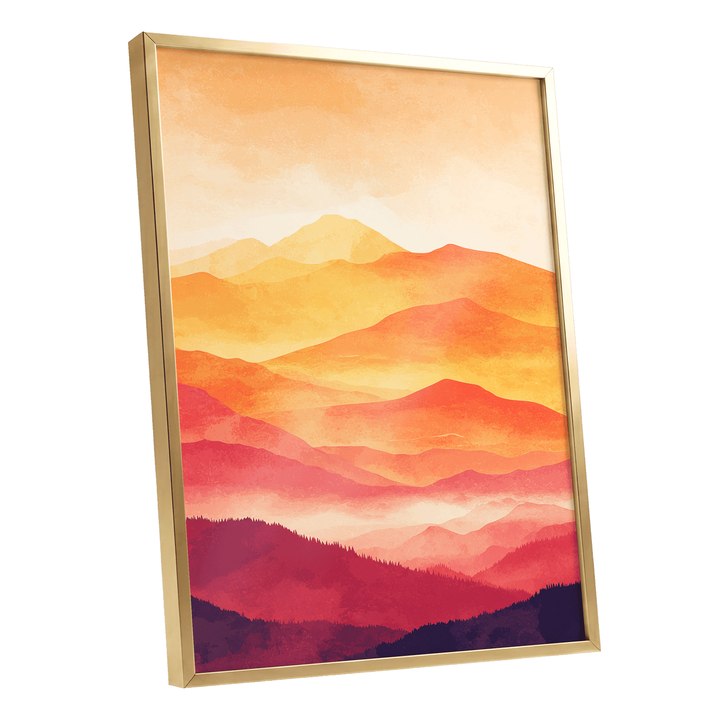 Ember Mountain Layers – gold framed poster option