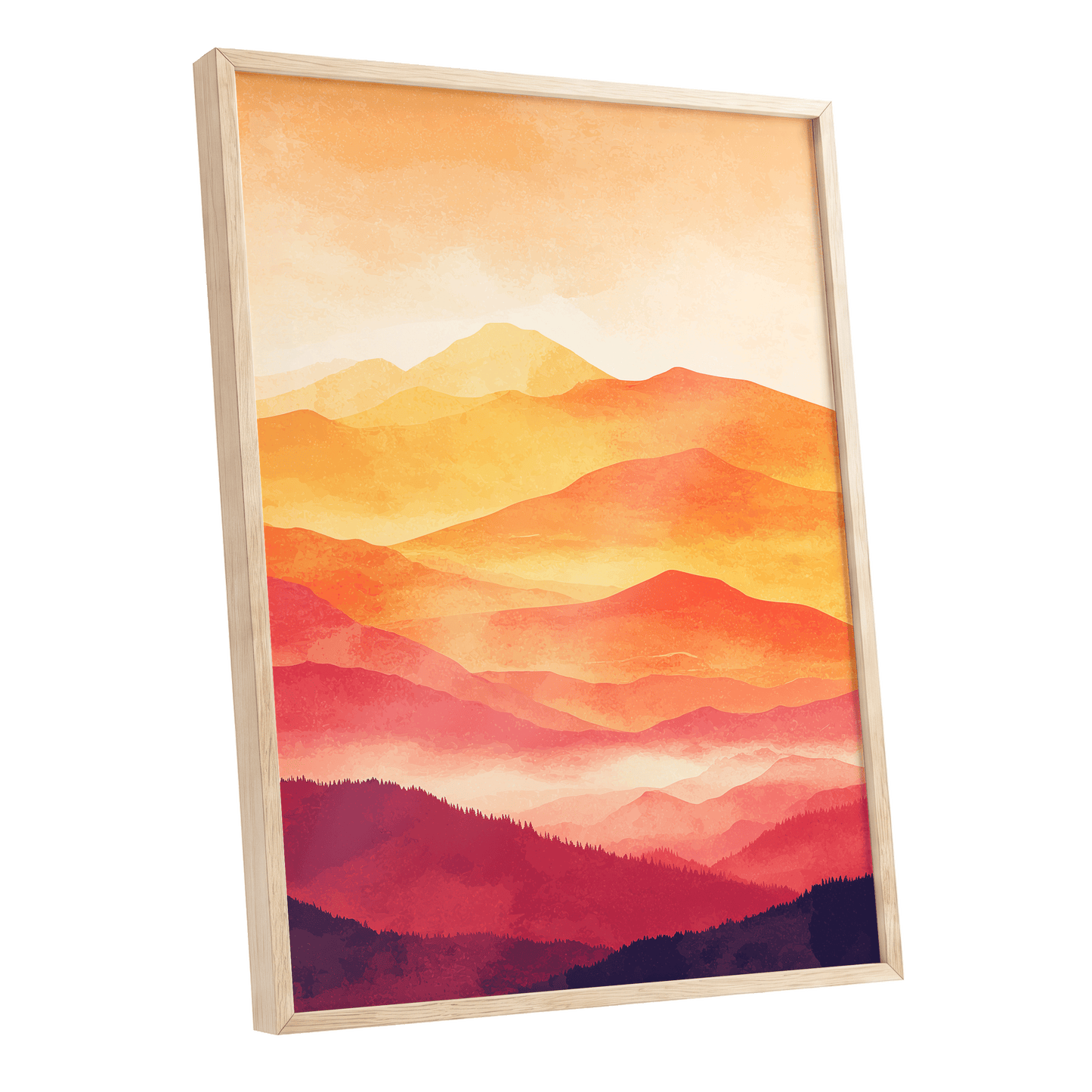 Ember Mountain Layers – oak framed poster option