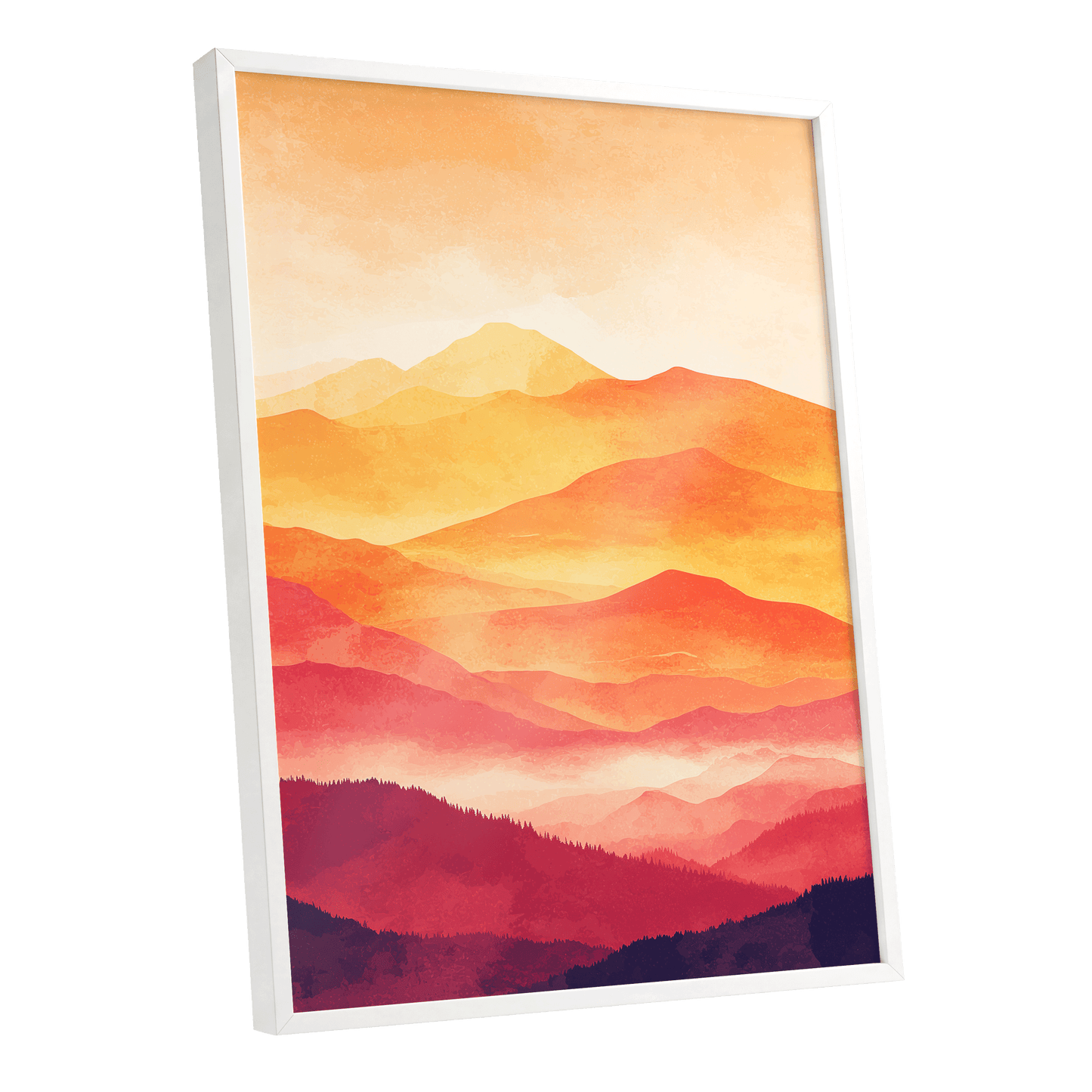 Ember Mountain Layers – white framed poster option