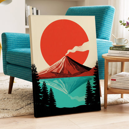 Ember over Stillwater, red, blue, black nature wall art displayed in a styled interior, gallery view 3