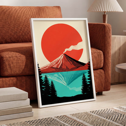Ember over Stillwater, red, blue, black nature wall art displayed in a styled interior, gallery view 9
