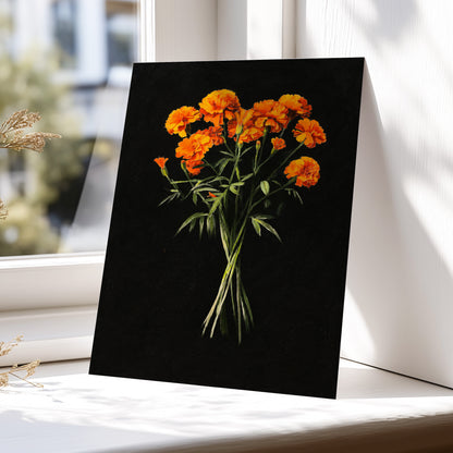 Ember Petal Bouquet, black, orange, green floral wall art displayed in a styled interior, gallery view 5