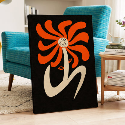 Ember Petal Dance, orange, black, beige floral wall art displayed in a styled interior, gallery view 3
