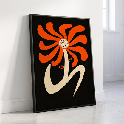 Ember Petal Dance, orange, black, beige floral wall art displayed in a styled interior, gallery view 4