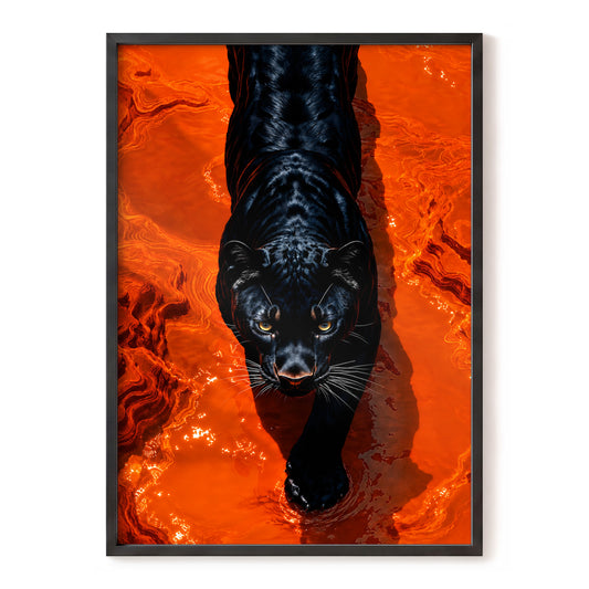 Ember Prowl, black, orange, gold nature wall art, front artwork view