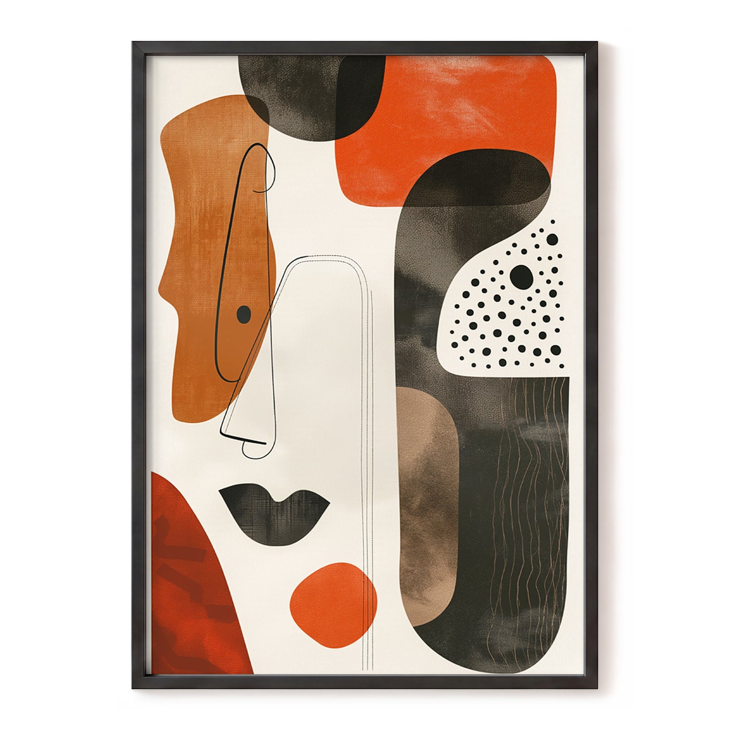 Ember Rhythm, black, beige, orange abstract wall art, front artwork view