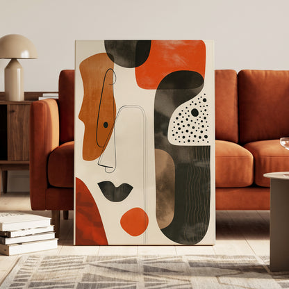 Ember Rhythm, black, beige, orange abstract wall art on canvas displayed in a styled interior, gallery view 1