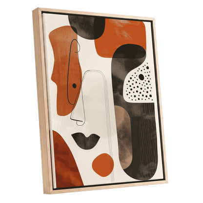 Ember Rhythm, black, beige, orange abstract wall art shown as a oak framed canvas wall art