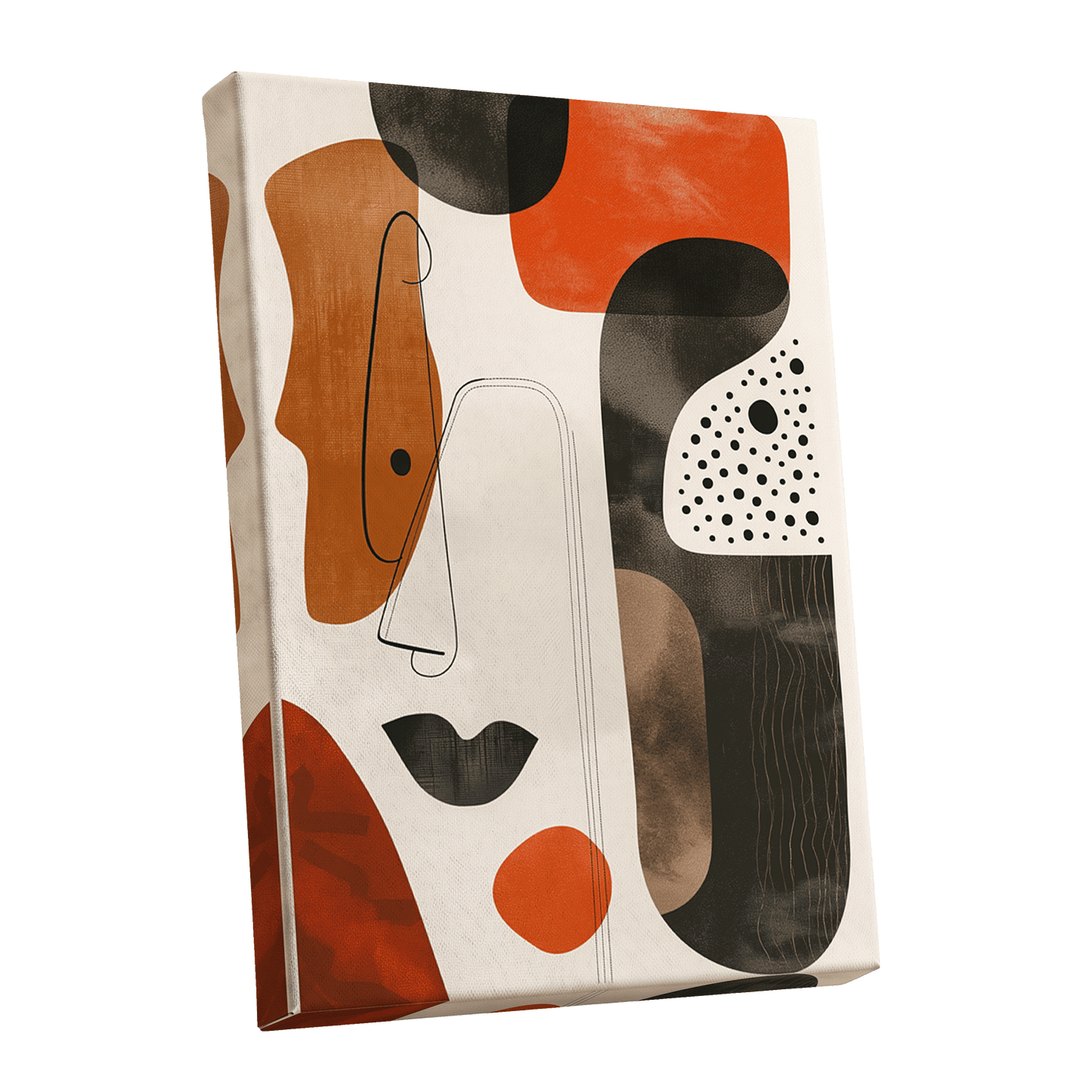 Ember Rhythm, black, beige, orange abstract wall art shown as a stretched canvas wall art