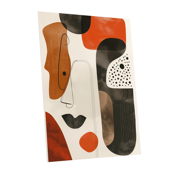 Ember Rhythm, black, beige, orange abstract wall art shown as a unframed poster wall art print