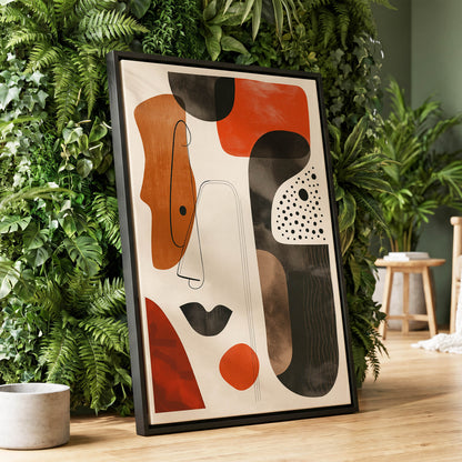 Ember Rhythm, black, beige, orange abstract wall art displayed in a styled interior, gallery view 1