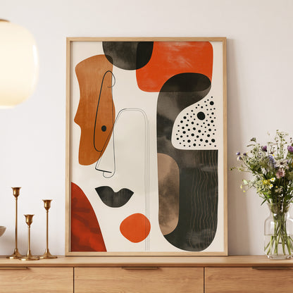 Ember Rhythm, black, beige, orange abstract wall art displayed in a styled interior, gallery view 5