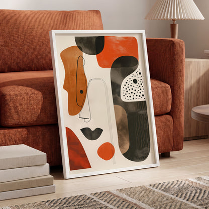 Ember Rhythm, black, beige, orange abstract wall art displayed in a styled interior, gallery view 6