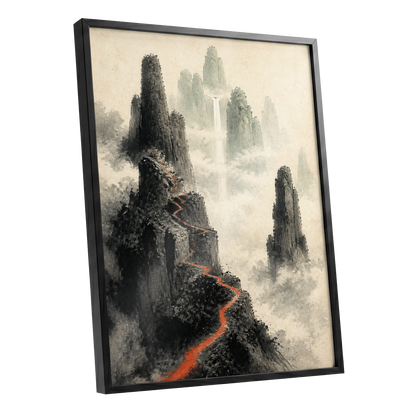 Ember Ridge, black, gray, beige nature wall art shown as a black framed poster wall art print