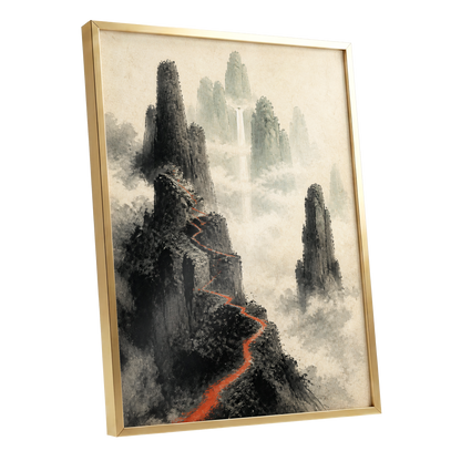 Ember Ridge, black, gray, beige nature wall art shown as a gold framed poster wall art print