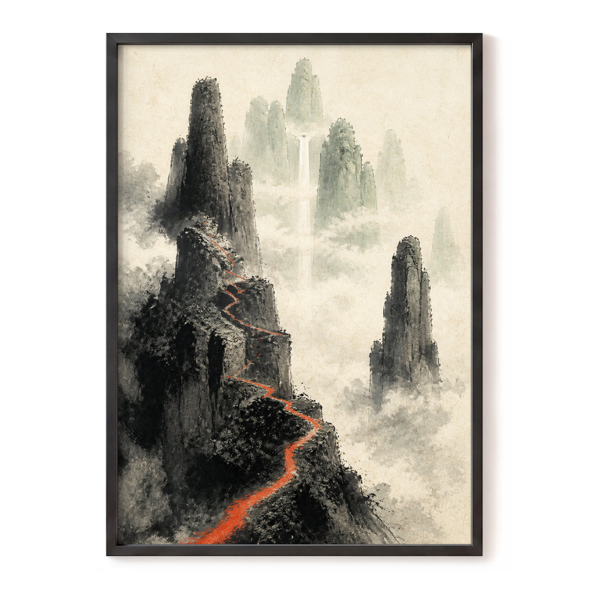 Ember Ridge, black, gray, beige nature wall art, front artwork view