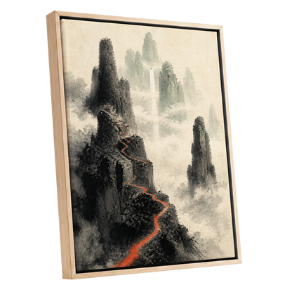 Ember Ridge, black, gray, beige nature wall art shown as a oak framed canvas wall art