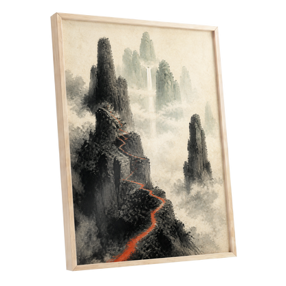 Ember Ridge, black, gray, beige nature wall art shown as a oak framed poster wall art print