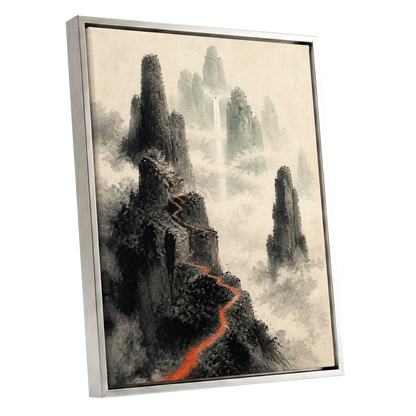 Ember Ridge, black, gray, beige nature wall art shown as a silver framed canvas wall art