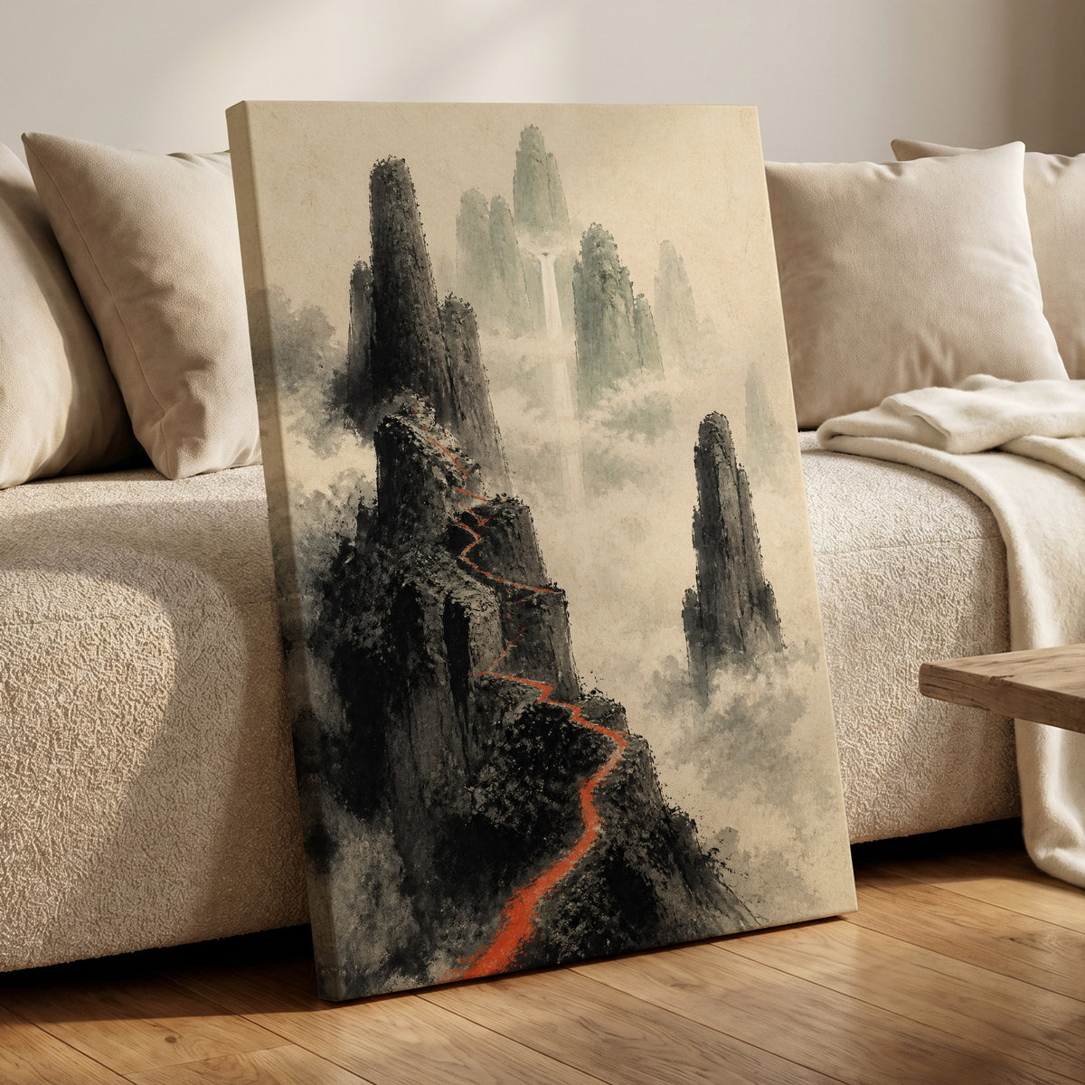 Ember Ridge, black, gray, beige nature wall art displayed in a styled interior, gallery view 3