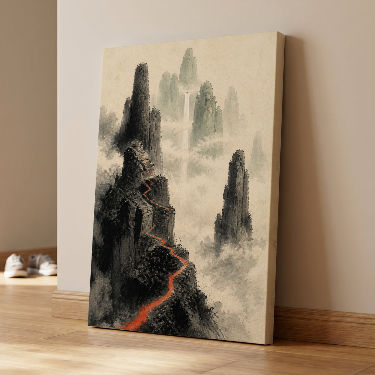 Ember Ridge, black, gray, beige nature wall art displayed in a styled interior, gallery view 7