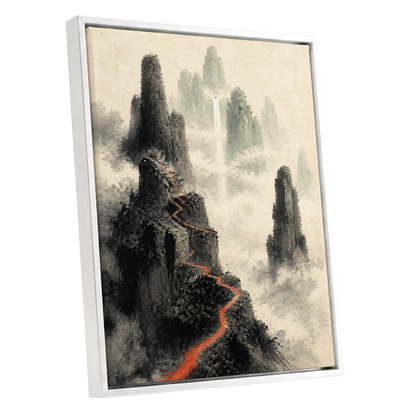Ember Ridge, black, gray, beige nature wall art shown as a white framed canvas wall art