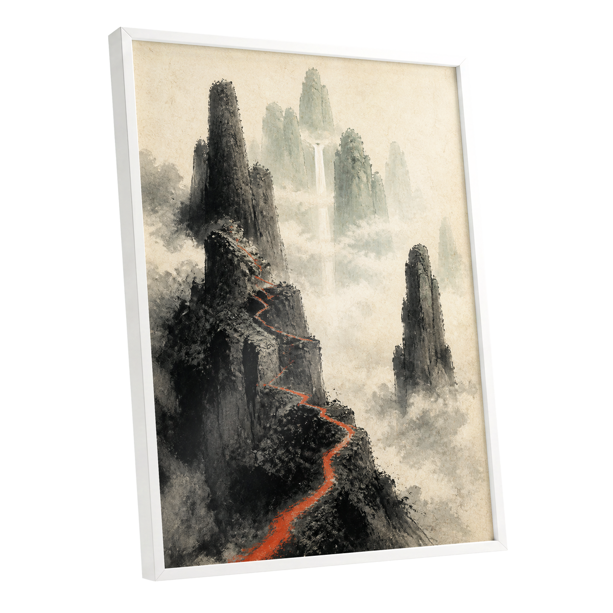 Ember Ridge, black, gray, beige nature wall art shown as a white framed poster wall art print