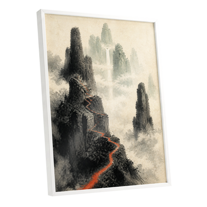 Ember Ridge, black, gray, beige nature wall art shown as a white framed poster wall art print