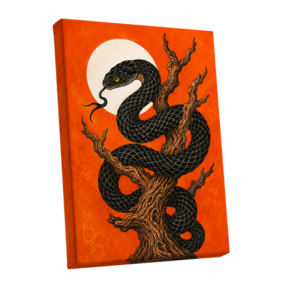 Ember Serpent, black, orange, brown nature wall art shown as a stretched canvas wall art