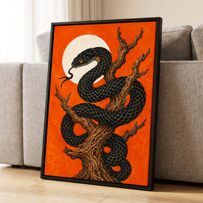 Ember Serpent, black, orange, brown nature wall art displayed in a styled interior, gallery view 4