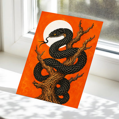 Ember Serpent, black, orange, brown nature wall art displayed in a styled interior, gallery view 5
