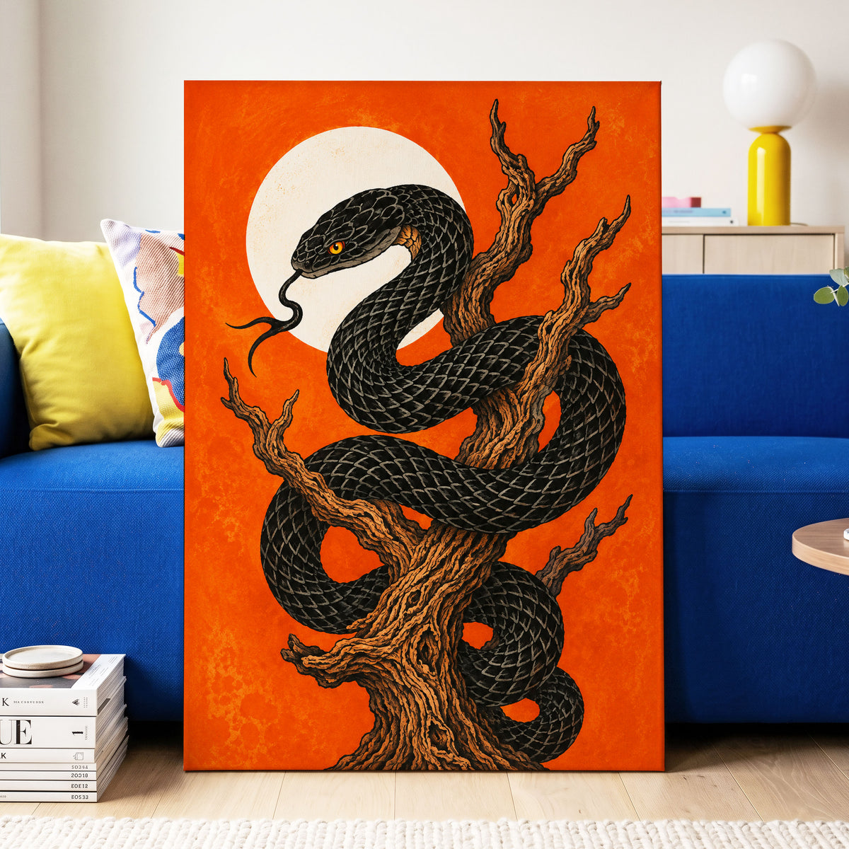 Ember Serpent, black, orange, brown nature wall art displayed in a styled interior, gallery view 7