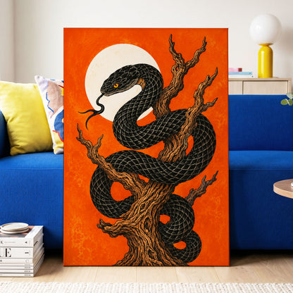 Ember Serpent, black, orange, brown nature wall art displayed in a styled interior, gallery view 7