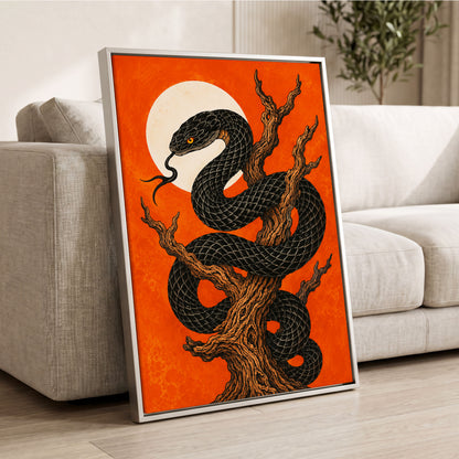 Ember Serpent, black, orange, brown nature wall art displayed in a styled interior, gallery view 8