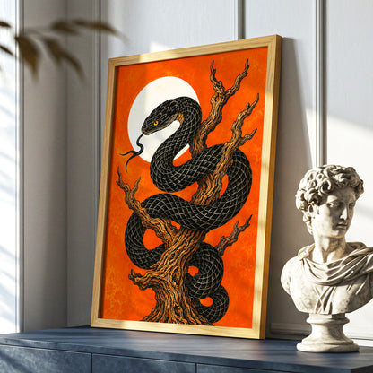 Ember Serpent, black, orange, brown nature wall art displayed in a styled interior, gallery view 9