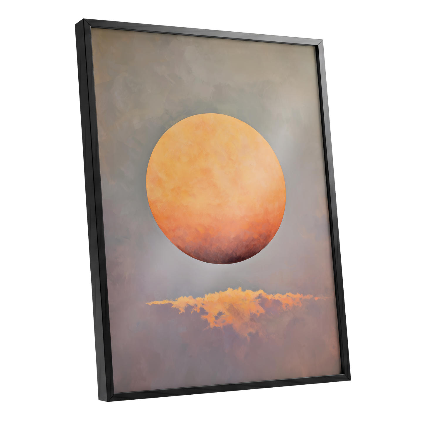 Ember Sphere, orange, gold, gray nature wall art shown as a black framed poster wall art print