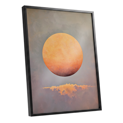 Ember Sphere, orange, gold, gray nature wall art shown as a black framed poster wall art print
