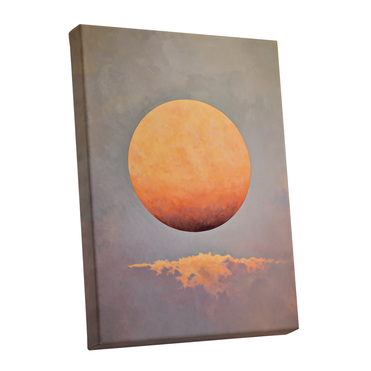 Ember Sphere, orange, gold, gray nature wall art shown as a stretched canvas wall art