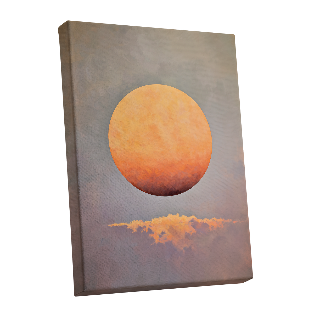Ember Sphere, orange, gold, gray nature wall art shown as a stretched canvas wall art