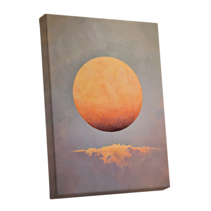 Ember Sphere, orange, gold, gray nature wall art shown as a stretched canvas wall art