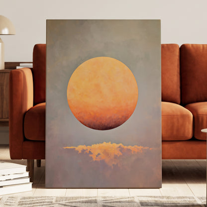 Ember Sphere, orange, gold, gray nature wall art displayed in a styled interior, gallery view 3