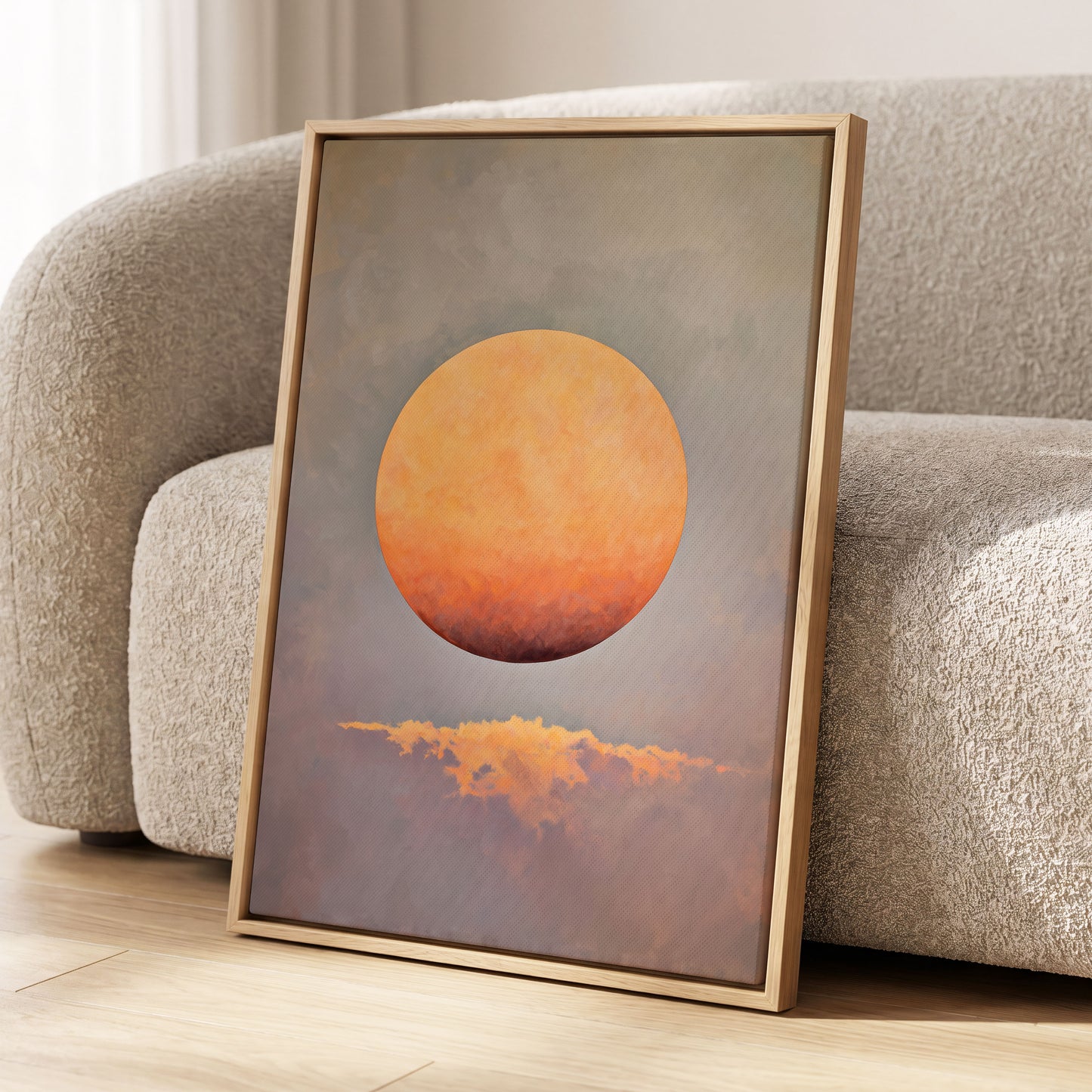 Ember Sphere, orange, gold, gray nature wall art displayed in a styled interior, gallery view 8