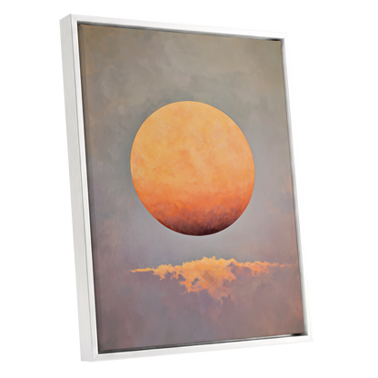 Ember Sphere, orange, gold, gray nature wall art shown as a white framed canvas wall art