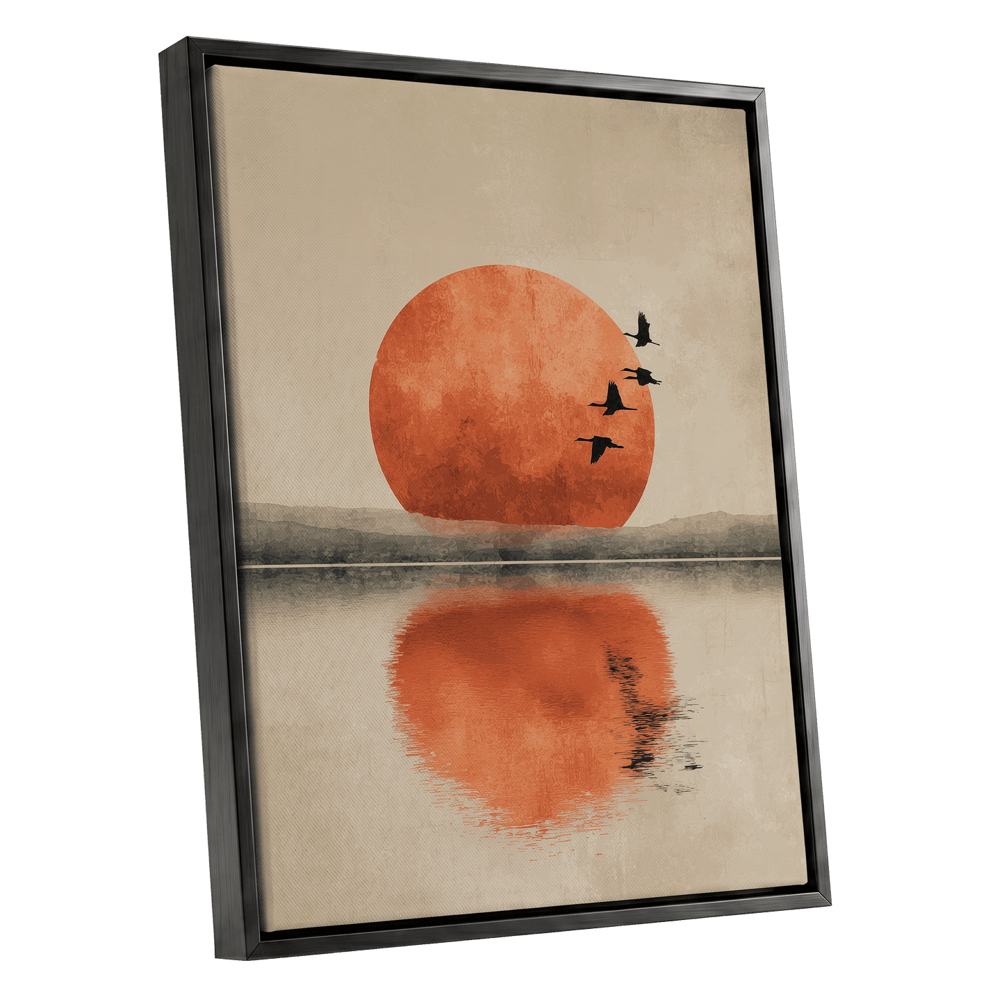 Ember Sun Passage, beige, orange, red nature wall art shown as a black framed canvas wall art