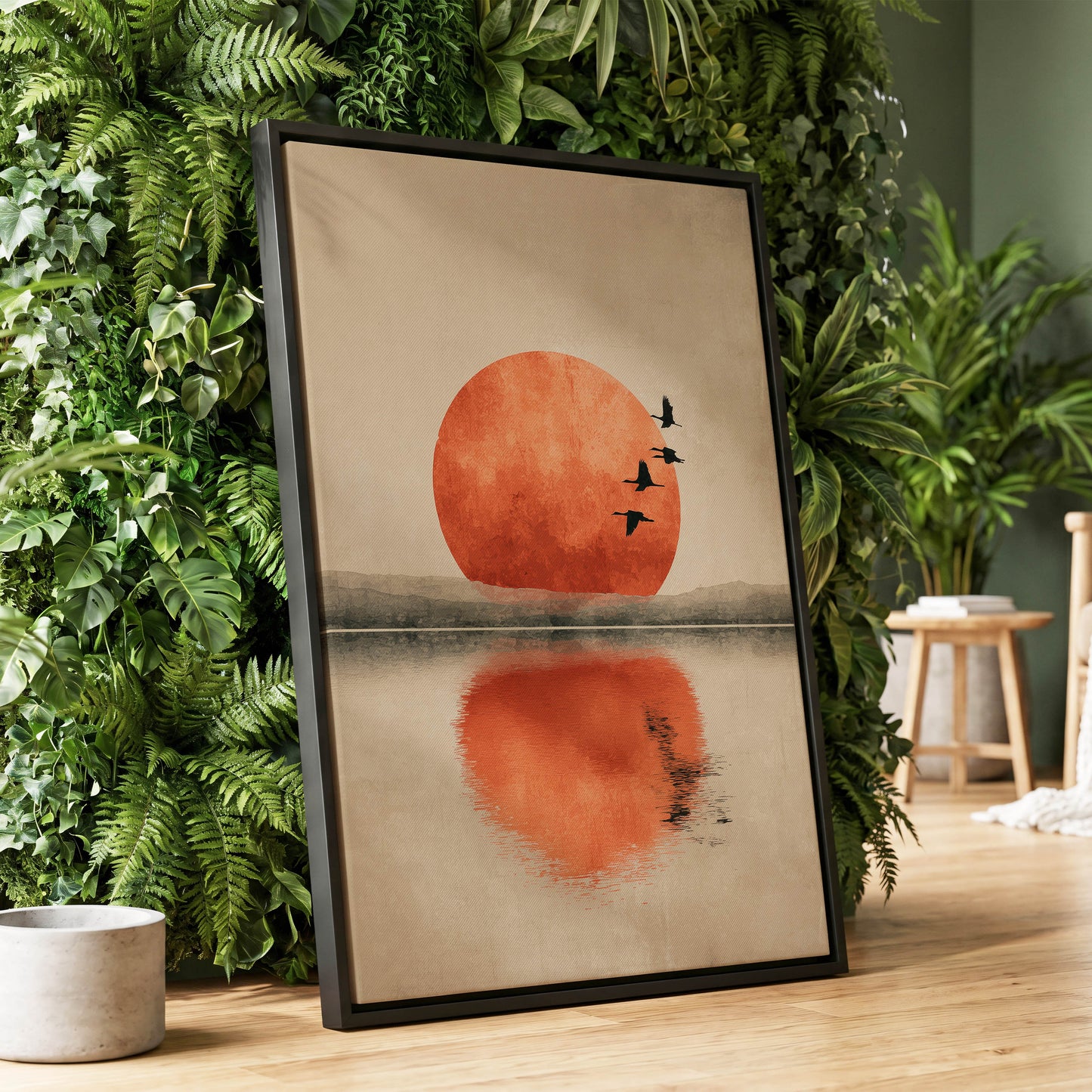 Ember Sun Passage, beige, orange, red nature wall art displayed in a styled interior, gallery view 1