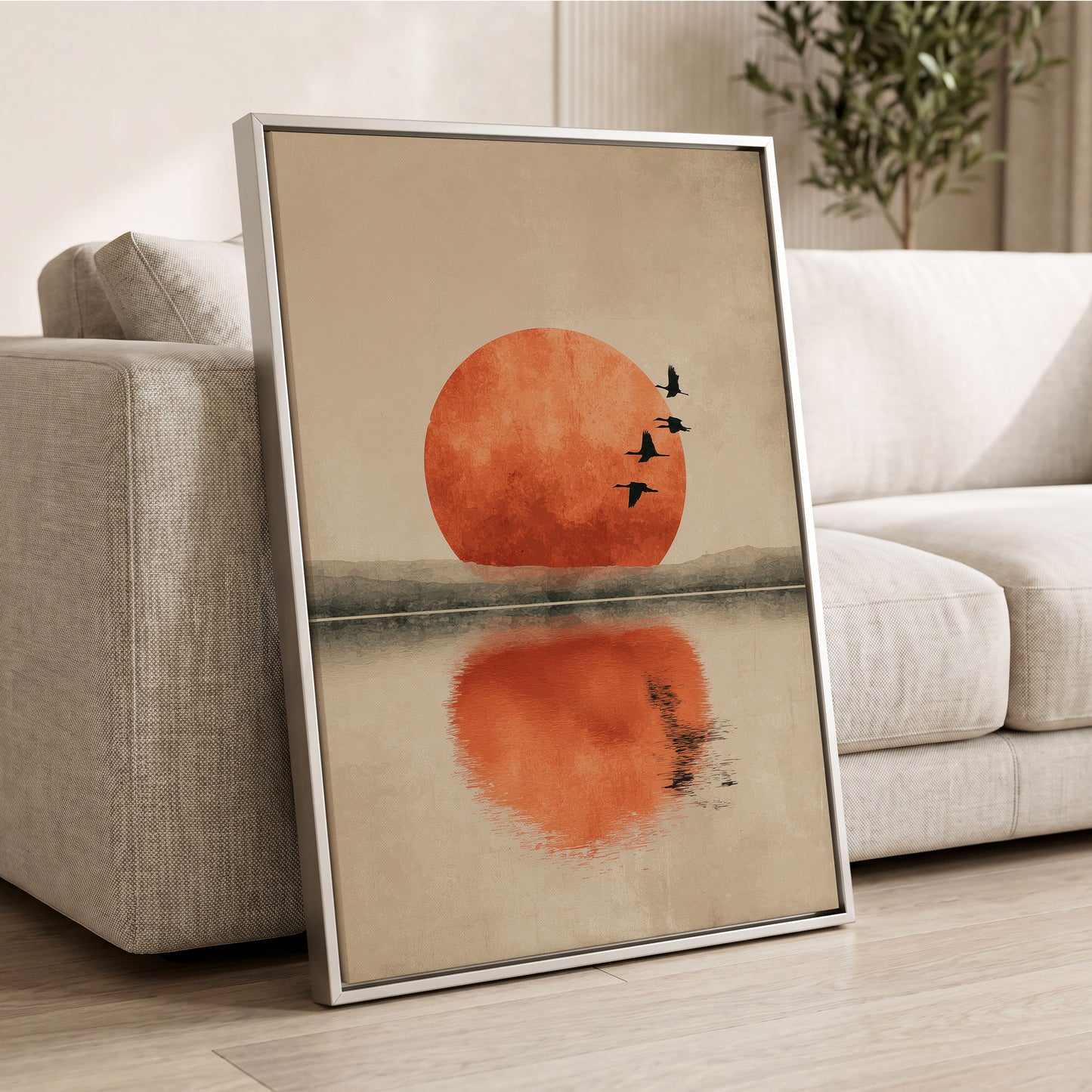 Ember Sun Passage, beige, orange, red nature wall art displayed in a styled interior, gallery view 2