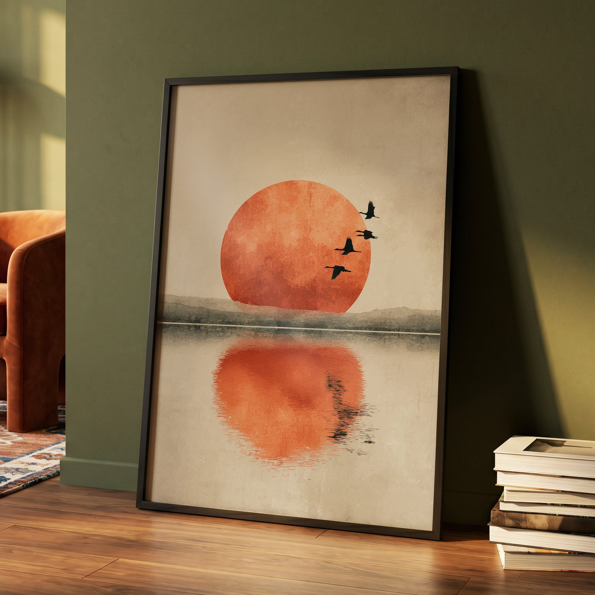 Ember Sun Passage, beige, orange, red nature wall art displayed in a styled interior, gallery view 4