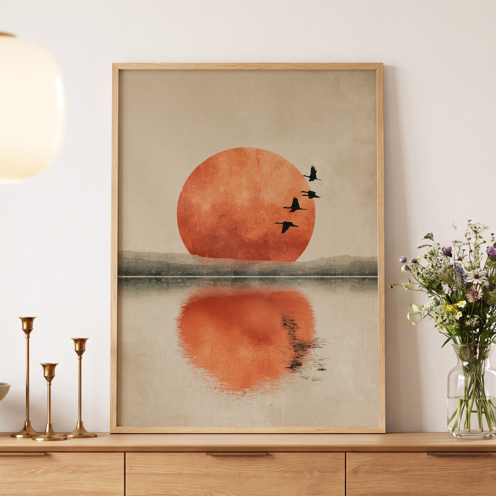 Ember Sun Passage, beige, orange, red nature wall art displayed in a styled interior, gallery view 5