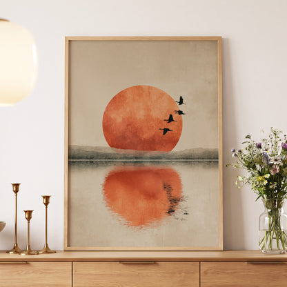 Ember Sun Passage, beige, orange, red nature wall art displayed in a styled interior, gallery view 5