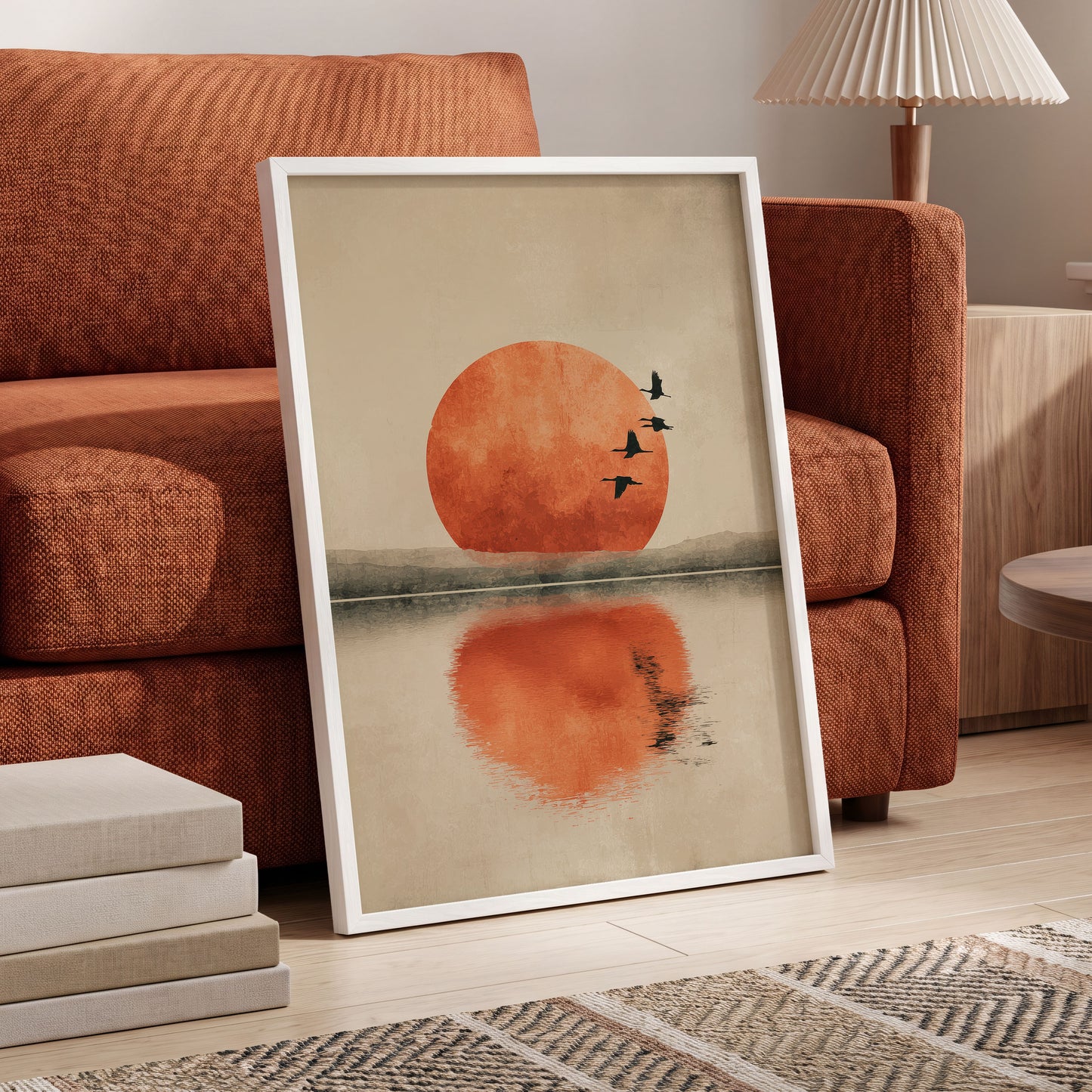Ember Sun Passage, beige, orange, red nature wall art displayed in a styled interior, gallery view 6